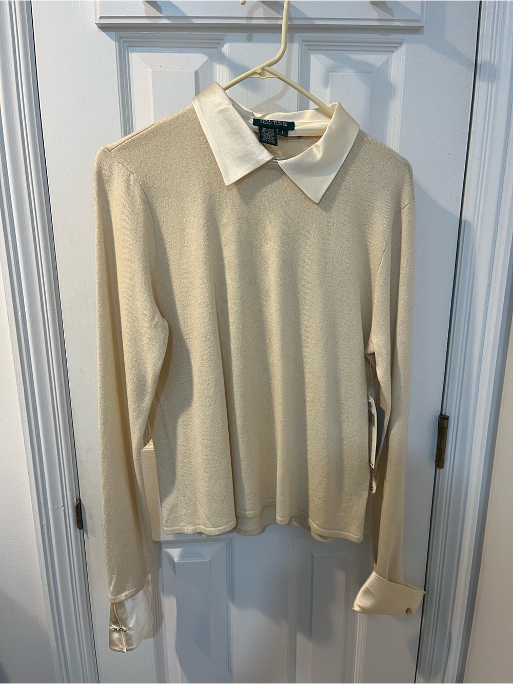 Ralph Lauren Cream Cashmere Sweater with Silk Collar